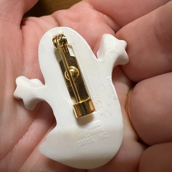 Vtg Halloween Brooch Lapel Pin Lot 3 Hallmark Ghost Silver Tone Bat JackOLantern - Picture 8 of 11